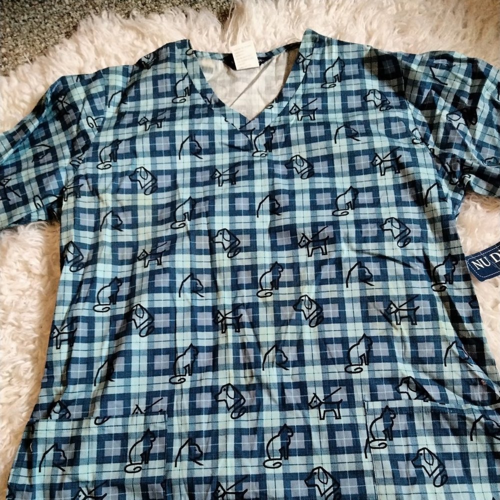 Blue Dogs And Cat Scrub Sz L